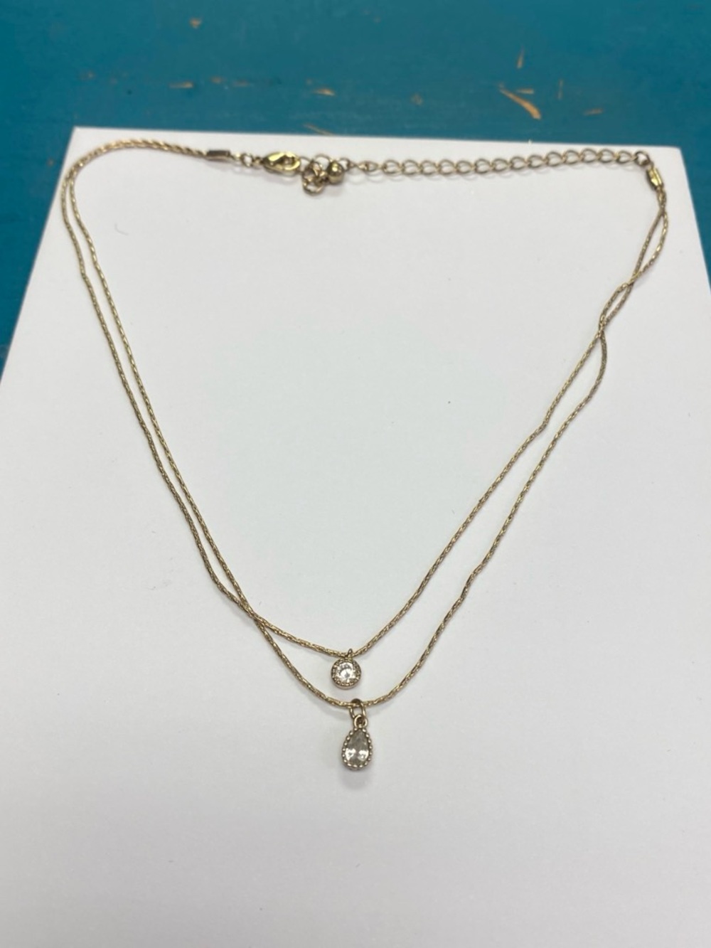 Delicate Double-Layer Gold tone Necklace with Crystal Pendants